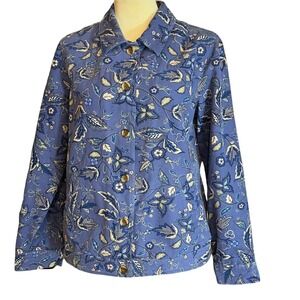 Appleseeds Floral Button Down Jacket Blue Flowers Cottagecore‎ Coat